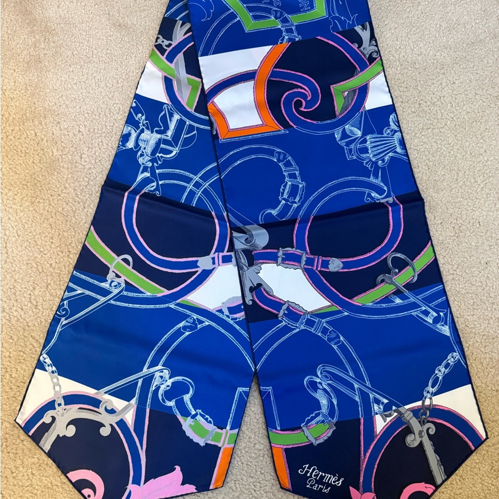 Hermès Blue and Multicolor Silk Scarf